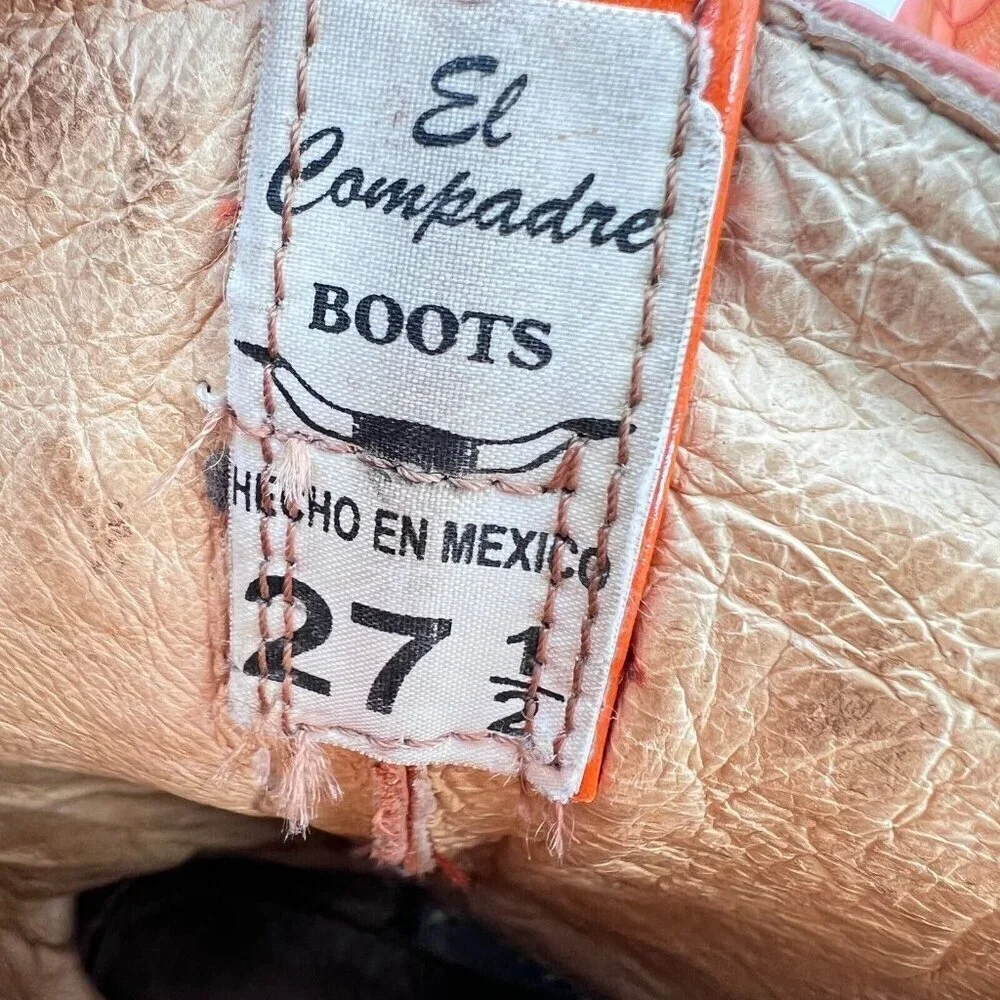 El Compadre Men Size Mexico 27.5 US 9 Brown Pull On Western Cowboy Boot